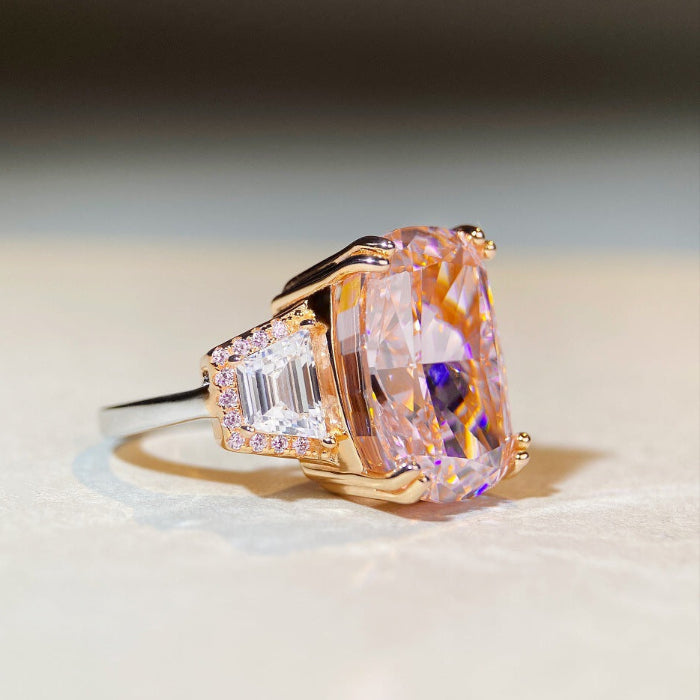 Three Stone Radiant Cut Pink Engagement Ring in Sterling Silver hot