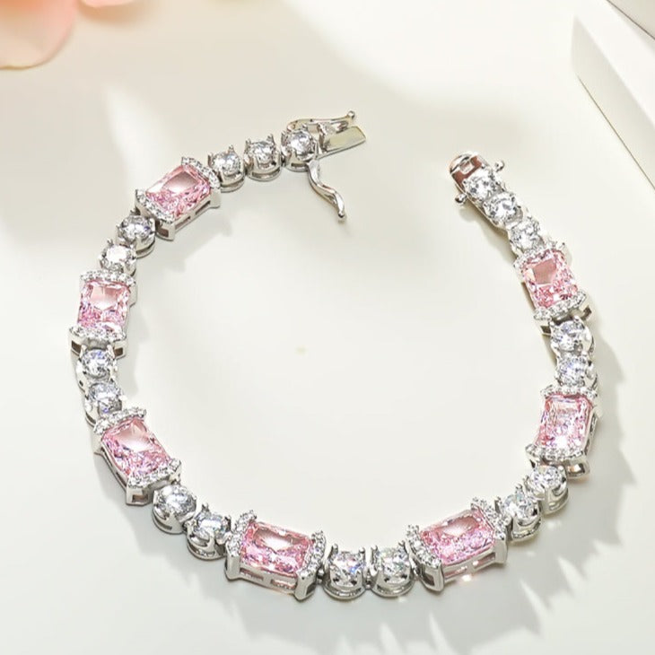 Radiant Cut Pink Gemstone Tennis Bracelet in Sterling Silver Shineofdiamond