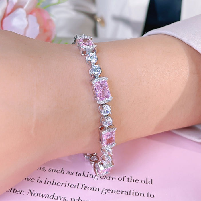 Radiant Cut Pink Gemstone Tennis Bracelet in Sterling Silver Shineofdiamond