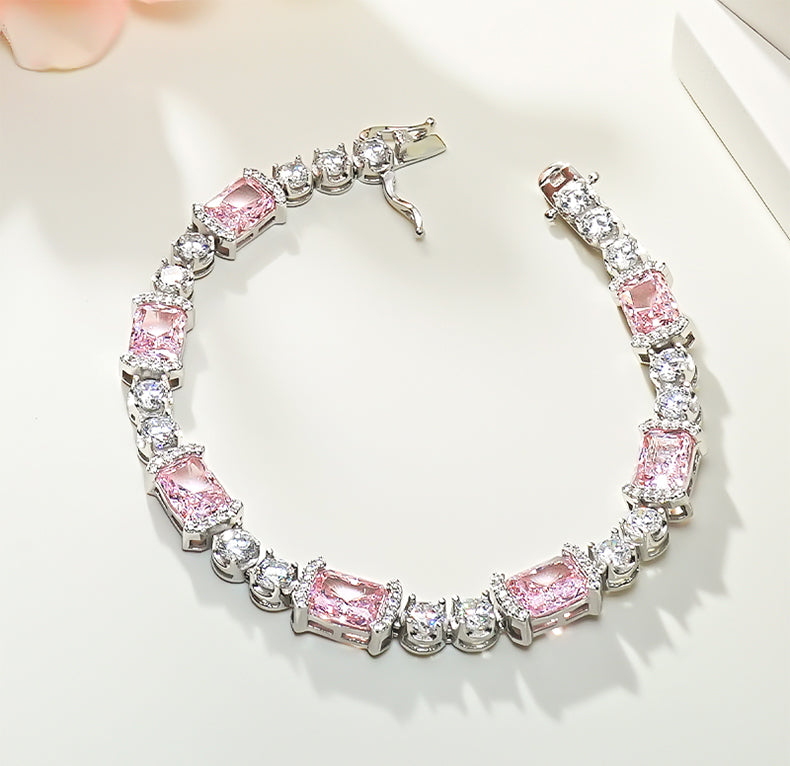 Radiant Cut Pink Gemstone Tennis Bracelet in Sterling Silver Shineofdiamond