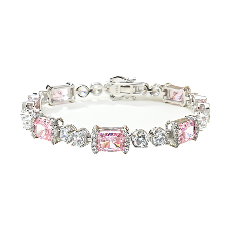 Radiant Cut Pink Gemstone Tennis Bracelet in Sterling Silver Shineofdiamond
