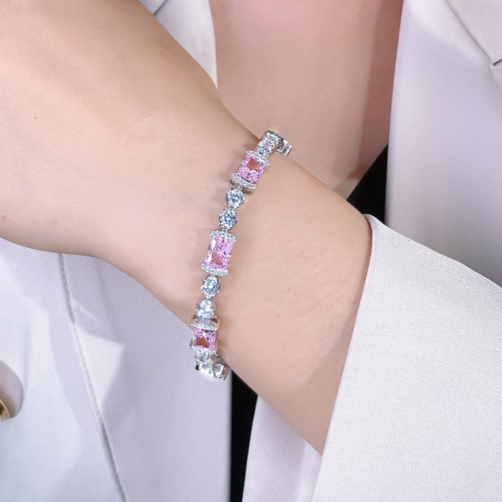 Radiant Cut Pink Gemstone Tennis Bracelet in Sterling Silver Shineofdiamond