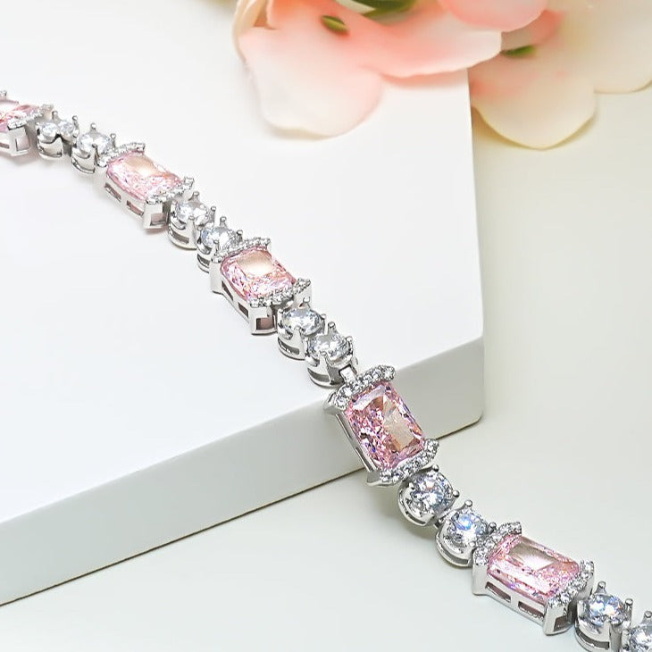 Radiant Cut Pink Gemstone Tennis Bracelet in Sterling Silver Shineofdiamond