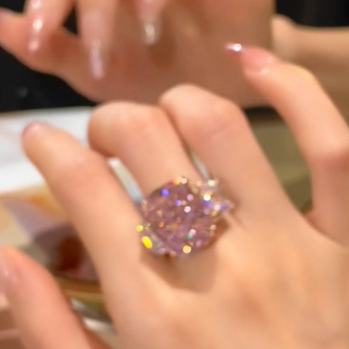 Three Stone Radiant Cut Pink Engagement Ring in Sterling Silver hot