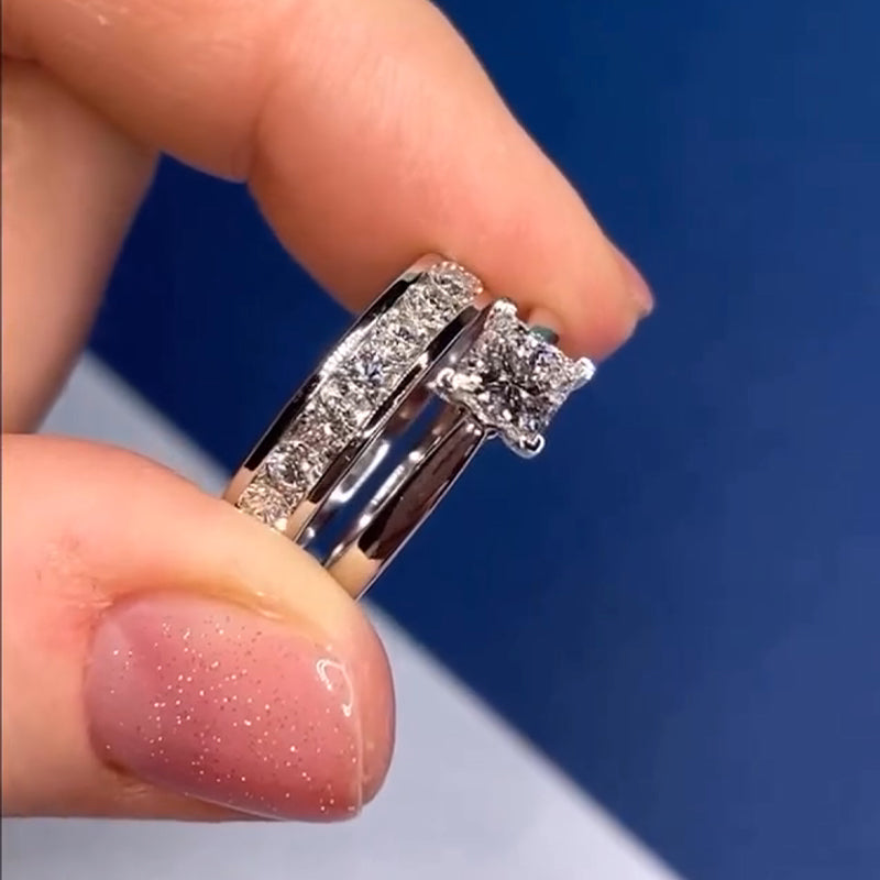 2Pcs Princess Cut  Bridal Set in Sterling Silver shineofdiamond