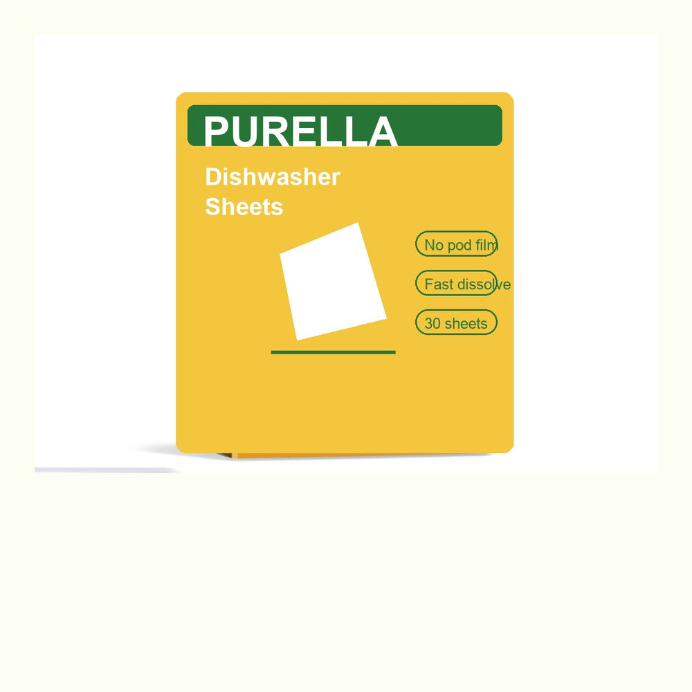 Purella dishwasher sheet pack at an angle