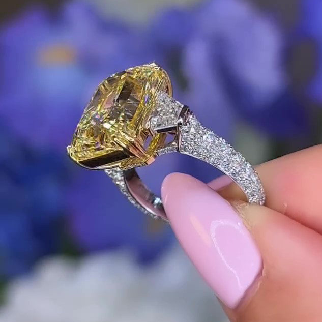 Radiant Cut Yellow Stone Three Stone Engagement Ring In Sterling Silver Shineofidamond