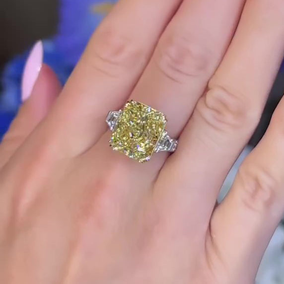 Radiant Cut Yellow Stone Three Stone Engagement Ring In Sterling Silver Shineofidamond