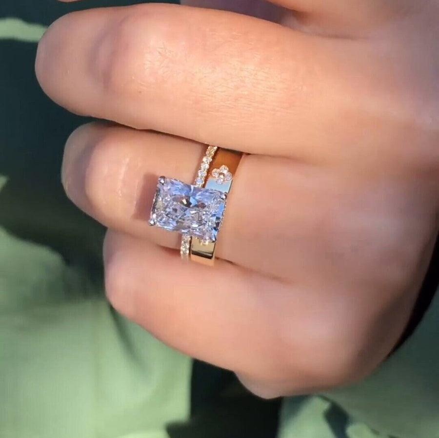 2PCS Radiant Cut Art Carved Bridal Ring Set shineofdiamond