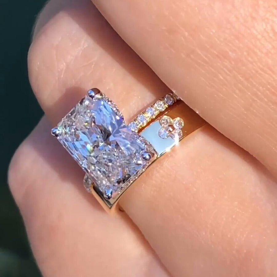 2PCS Radiant Cut Art Carved Bridal Ring Set shineofdiamond