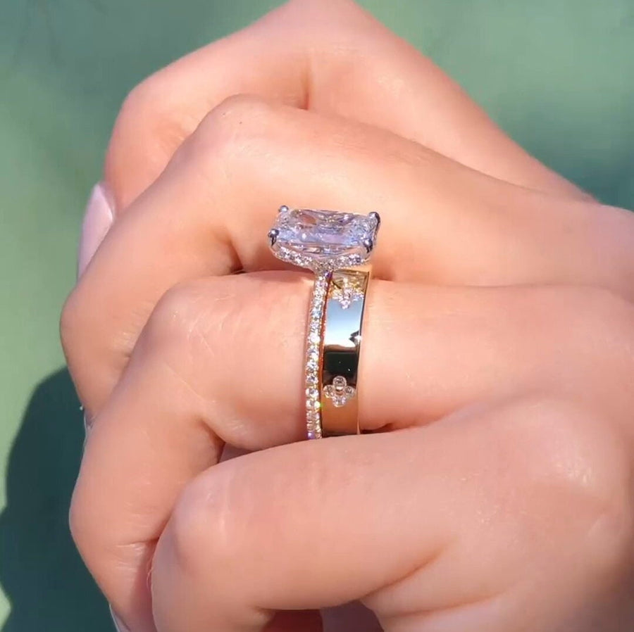 2PCS Radiant Cut Art Carved Bridal Ring Set shineofdiamond