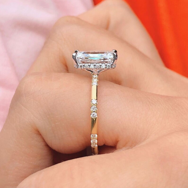 Hidden Halo Radiant Cut Engagement Ring in Sterling Silver Shineofdiamond