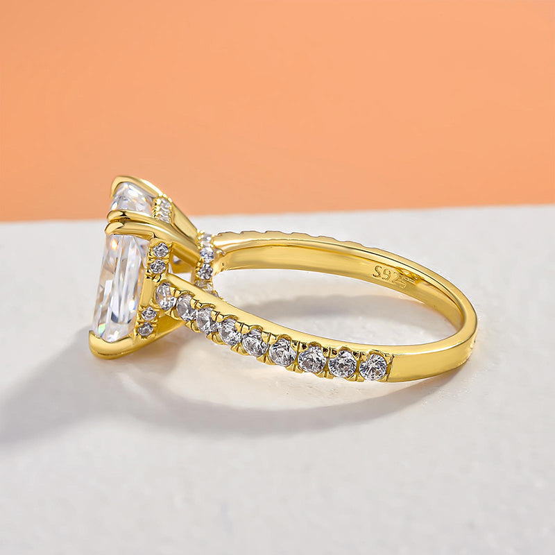 Solitaire Radiant Cut Gold Half Eternity Engagement Ring Shineofdiamond