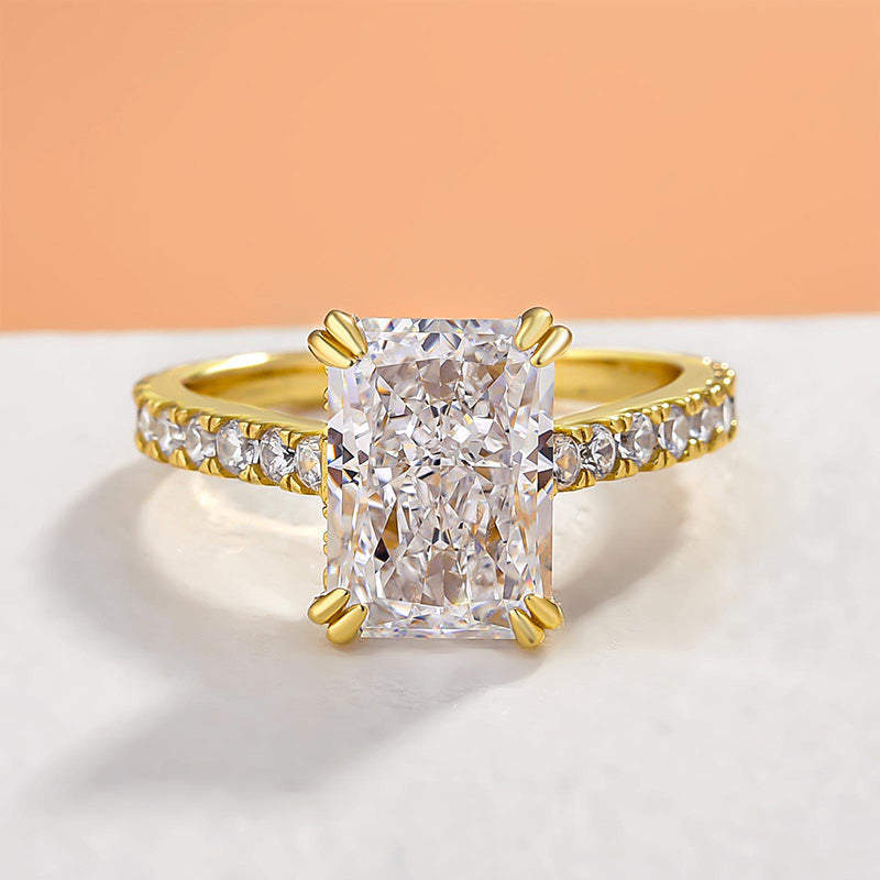 Solitaire Radiant Cut Gold Half Eternity Engagement Ring Shineofdiamond