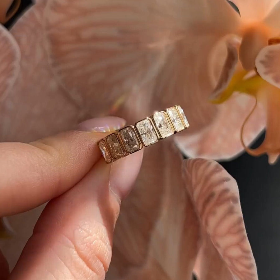 2PCS Radiant Cut Bridal Set Ring With Half Bezel Set Shineofidamond