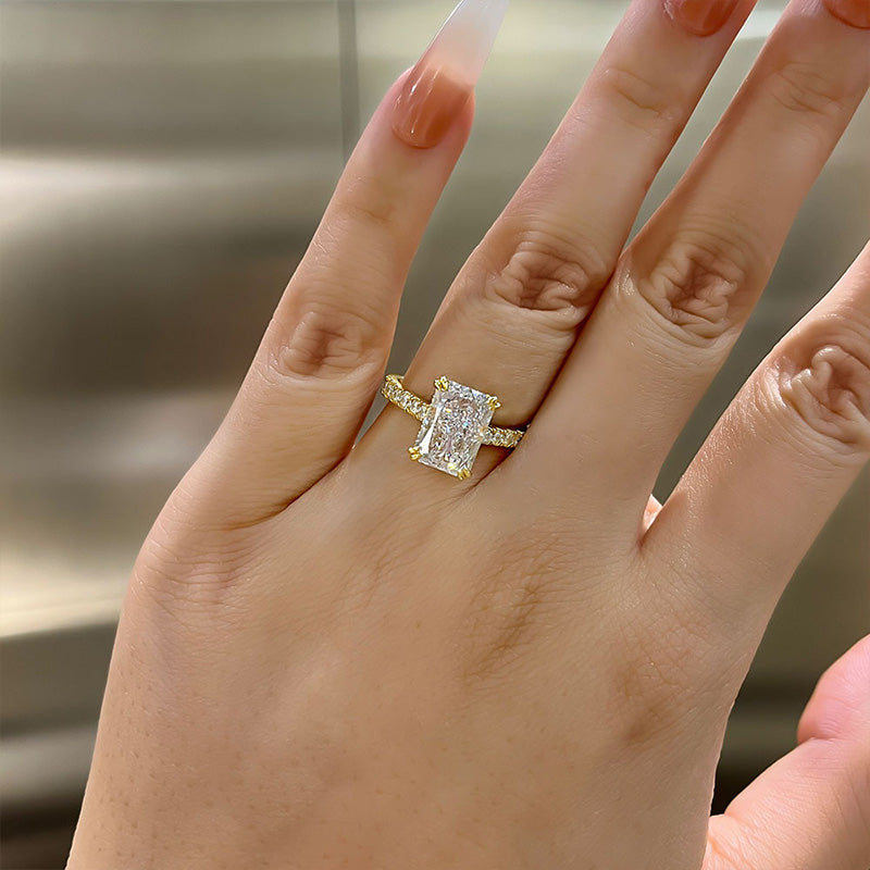 Solitaire Radiant Cut Gold Half Eternity Engagement Ring Shineofdiamond