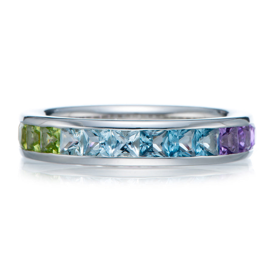 Rainbow Color Princess Cut Sterling Silver Wedding Band shineofdiamond