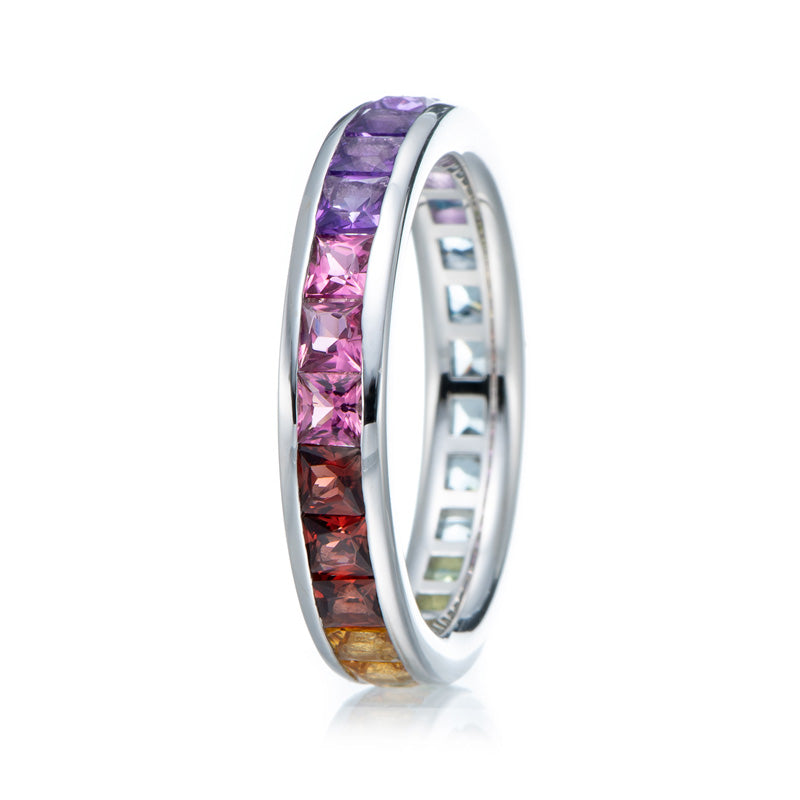 Rainbow Color Princess Cut Sterling Silver Wedding Band shineofdiamond