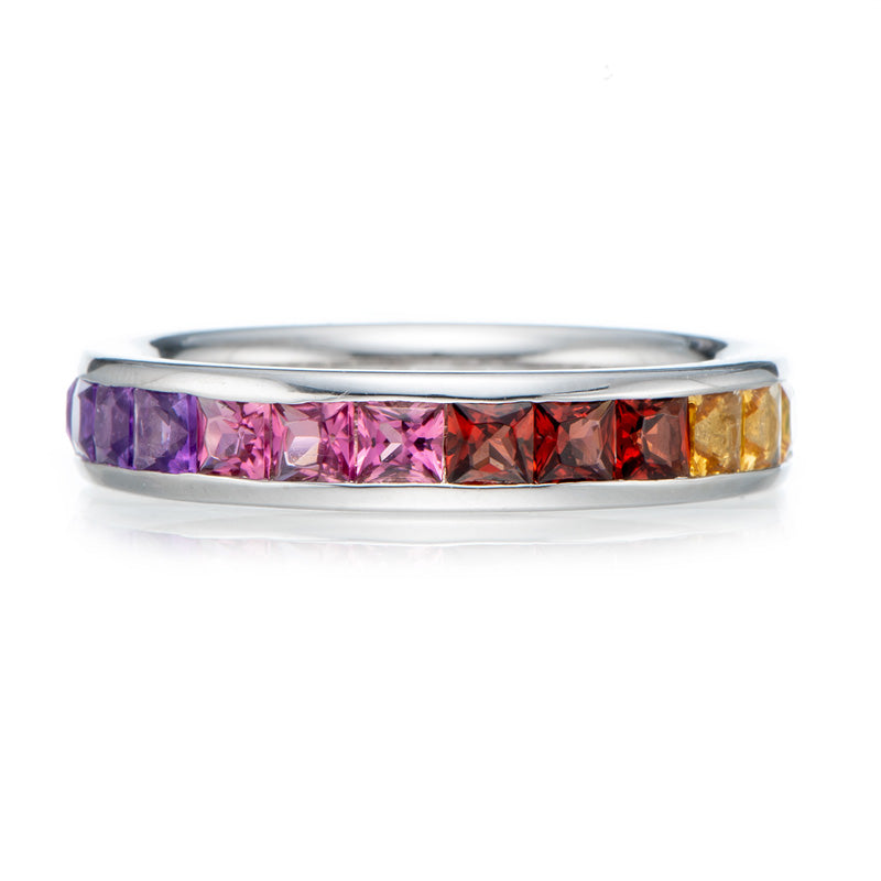 Rainbow Color Princess Cut Sterling Silver Wedding Band shineofdiamond
