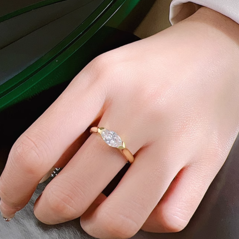 Classic East West Marquise Cut Golden Tone Engagement Ring Shineofdiamond