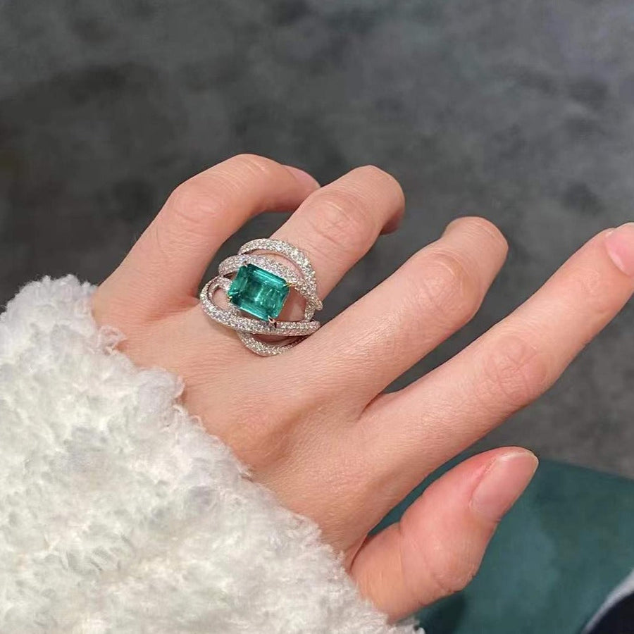 Luxury Pave Emerald Cut Ring in Sterling Silver Shineofidamond