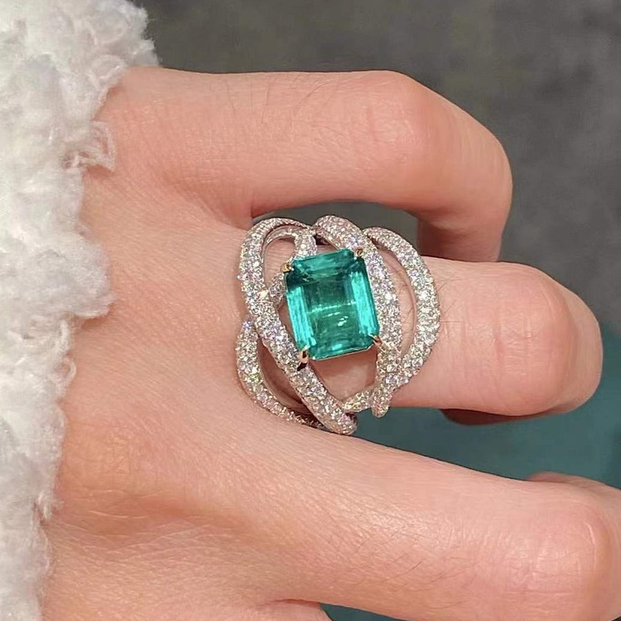 Luxury Pave Emerald Cut Ring in Sterling Silver Shineofidamond