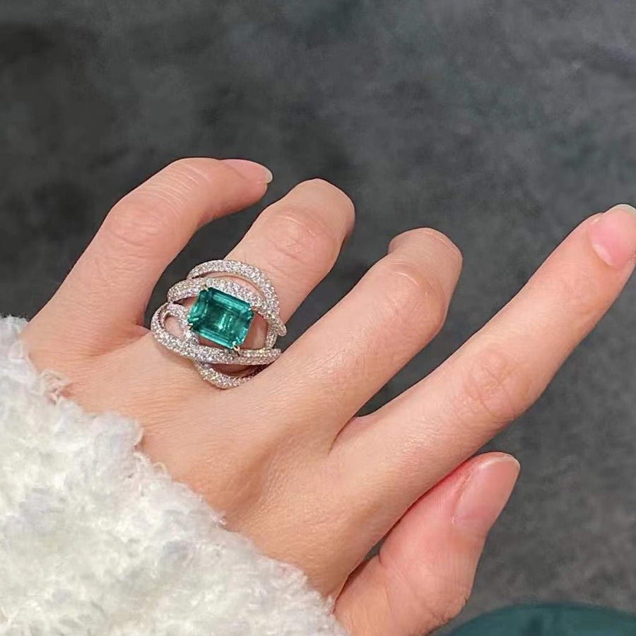 Luxury Pave Emerald Cut Ring in Sterling Silver Shineofidamond