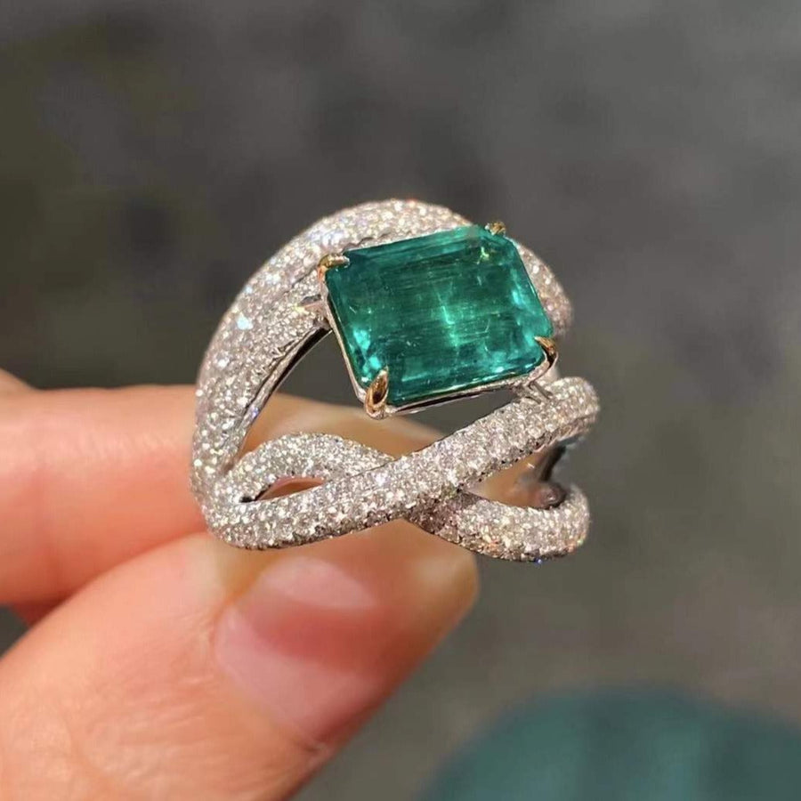 Luxury Pave Emerald Cut Ring in Sterling Silver Shineofidamond