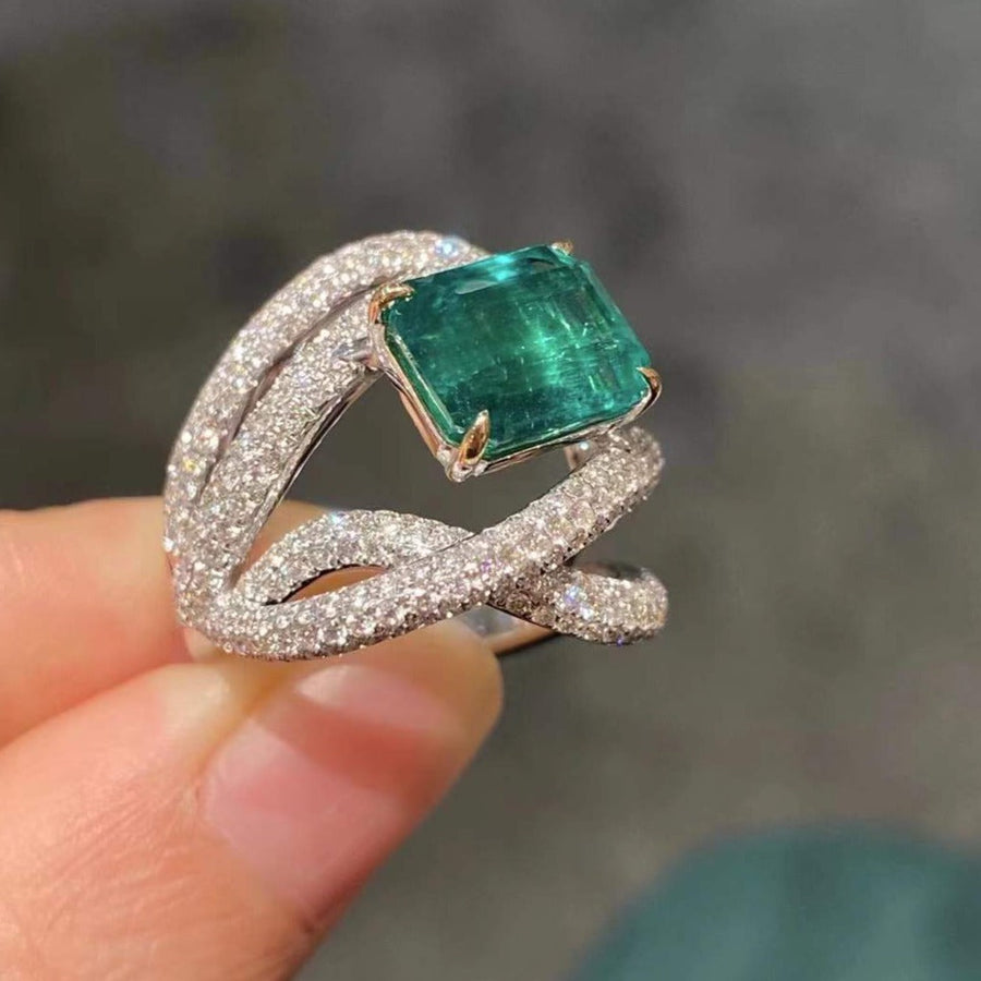 Luxury Pave Emerald Cut Ring in Sterling Silver Shineofidamond