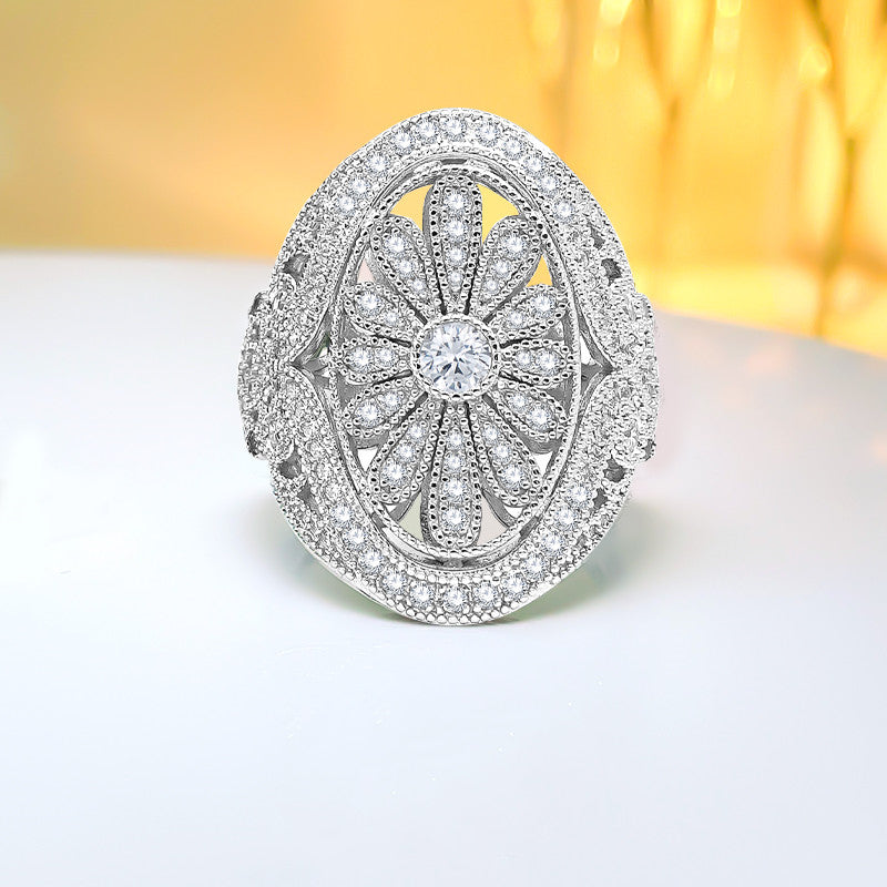 Vintage Daisy Design Luxury Ring in Sterling Silver Shineofdiamond
