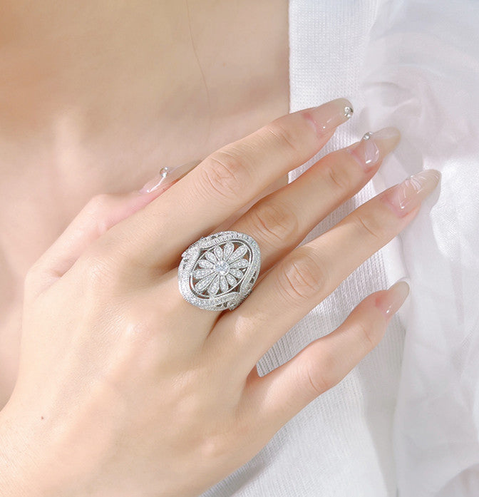 Vintage Daisy Design Luxury Ring in Sterling Silver Shineofdiamond