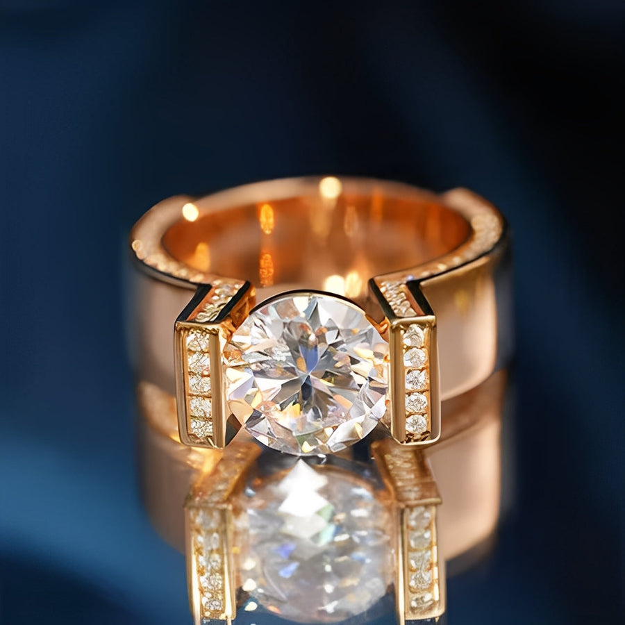 Round Cut Rose Golden Tension-set  Engagement Ring hot
