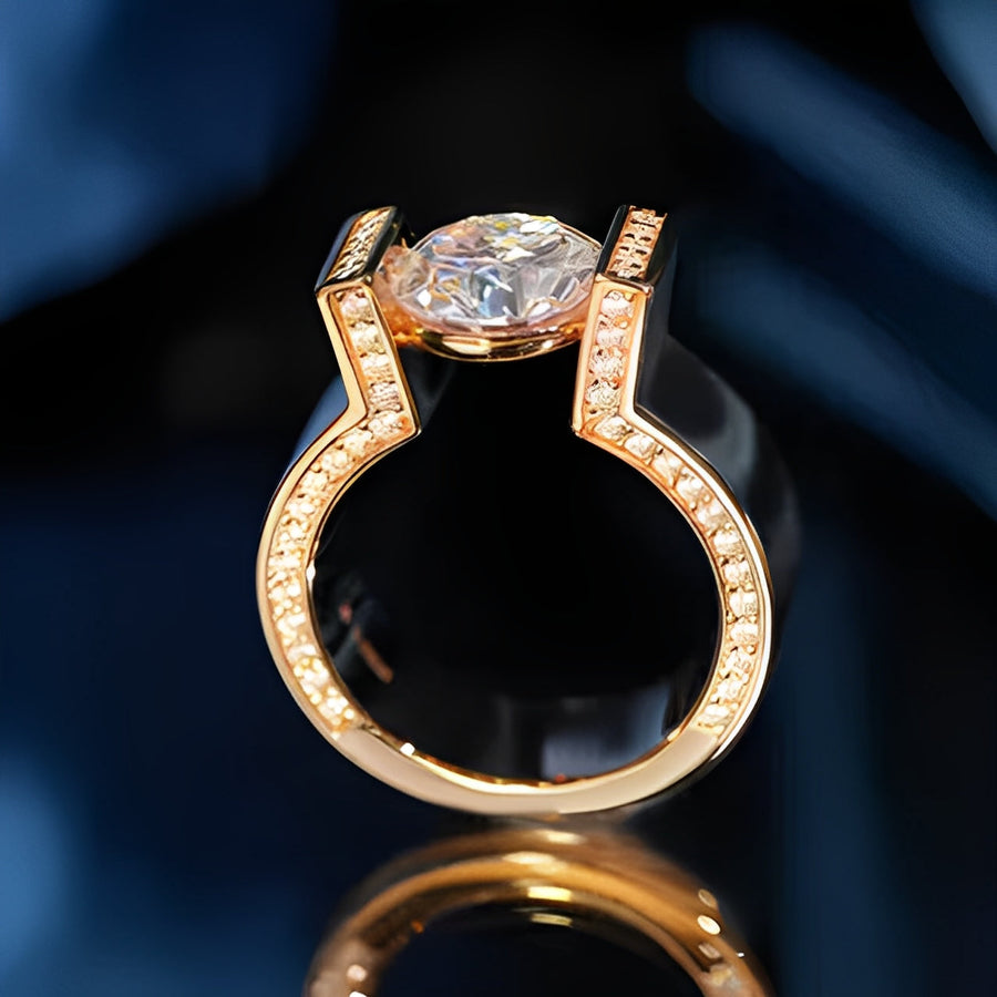 Round Cut Rose Golden Tension-set  Engagement Ring hot