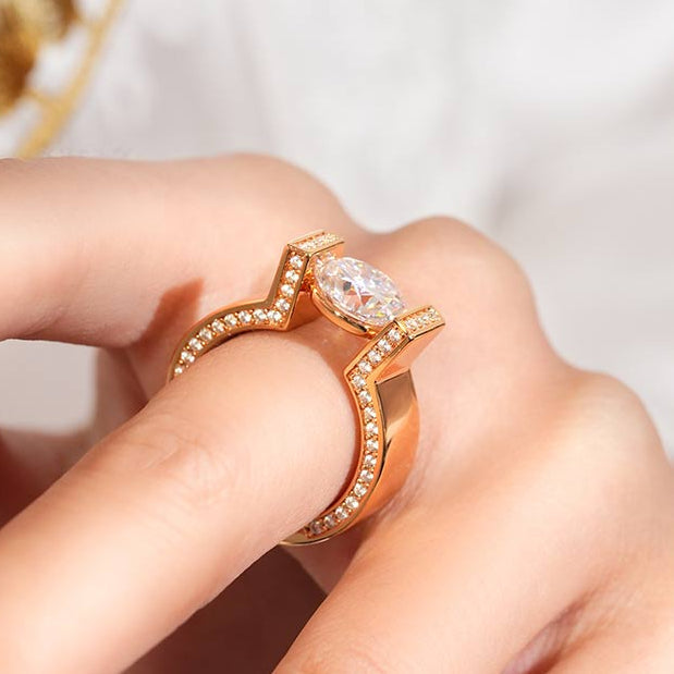 Round Cut Rose Golden Tension-set  Engagement Ring hot