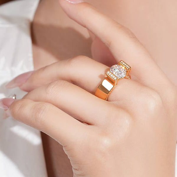 Round Cut Rose Golden Tension-set  Engagement Ring hot