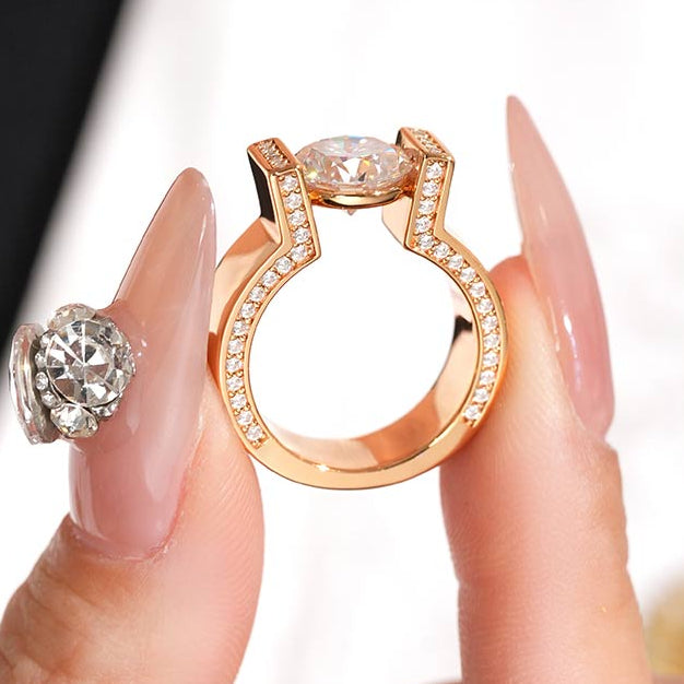 Round Cut Rose Golden Tension-set  Engagement Ring hot