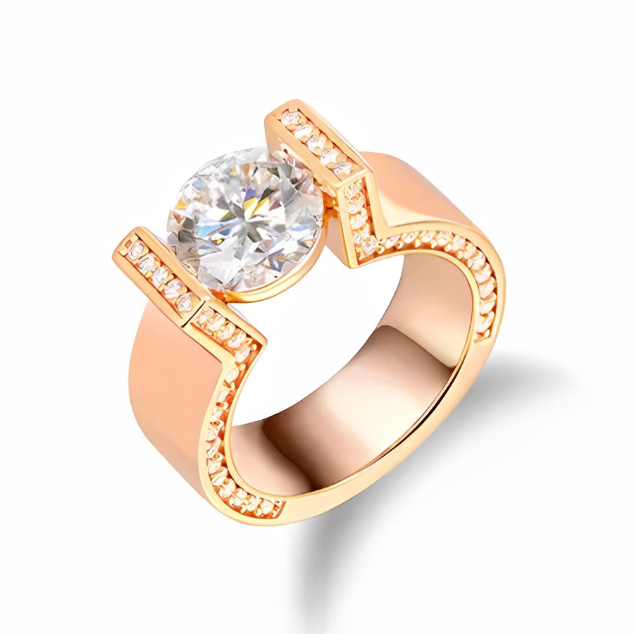 Round Cut Rose Golden Tension-set  Engagement Ring hot