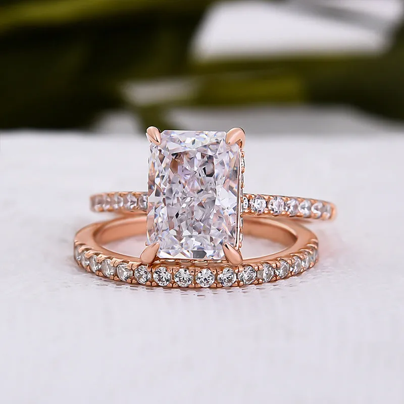 2PCS Radiant Cut Engagement Ring Set In Sterling Silver Shineofdiamond