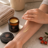 Roseguard balm being smoothed onto normal dry-feeling skin