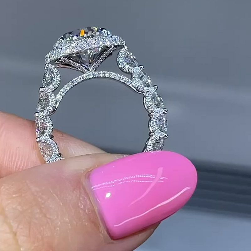 Double Halo Round Cut Engagement Ring in Sterling Silver shineofdiamond