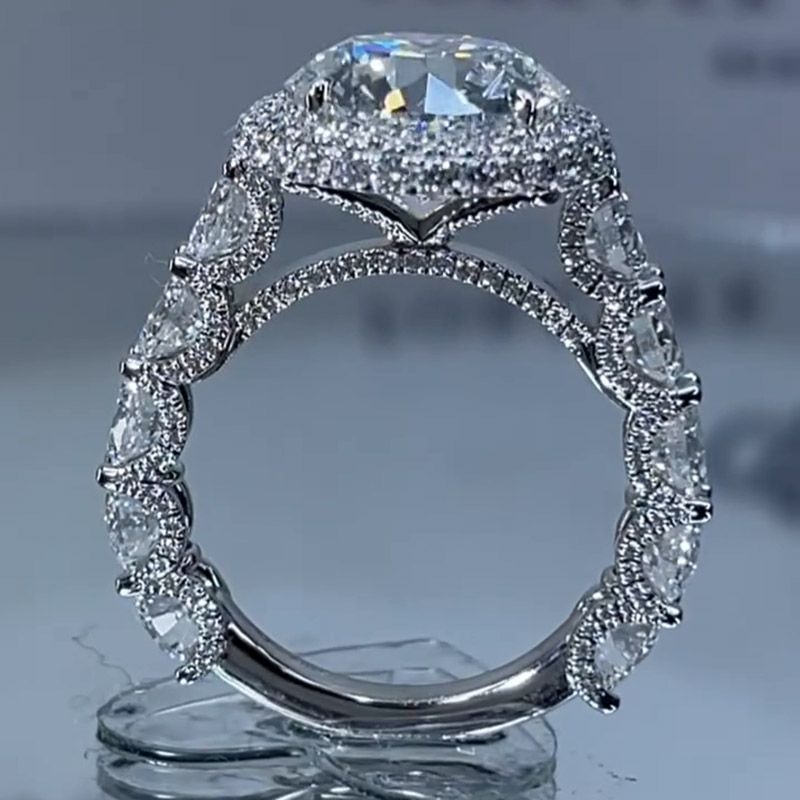 Double Halo Round Cut Engagement Ring in Sterling Silver shineofdiamond