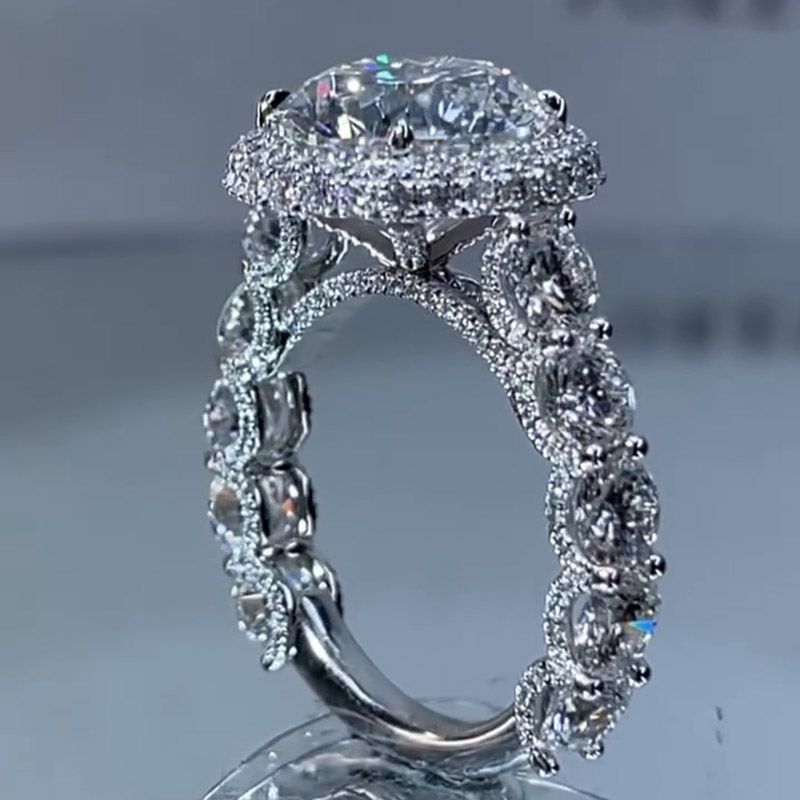 Double Halo Round Cut Engagement Ring in Sterling Silver shineofdiamond
