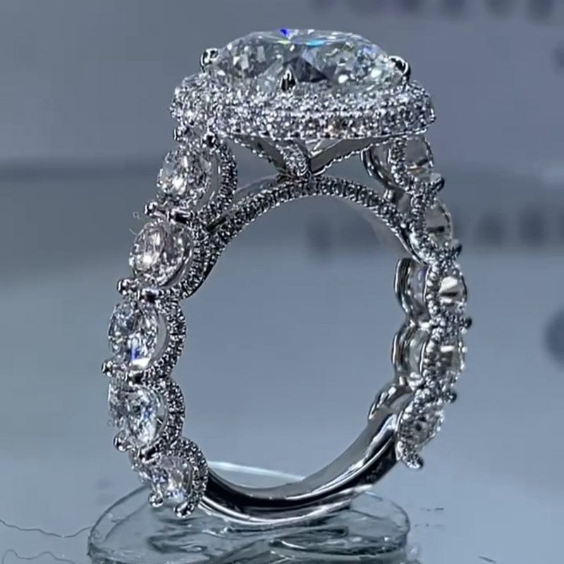 Double Halo Round Cut Engagement Ring in Sterling Silver shineofdiamond