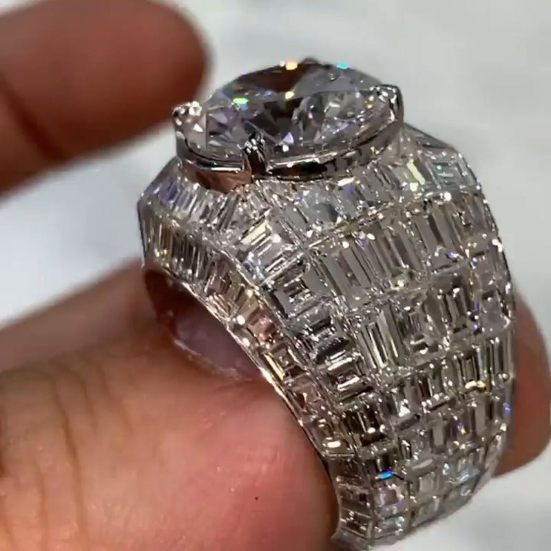 Luxury 6ct Round Cut With Emerald Cut Band Handmade Men's Ring hot