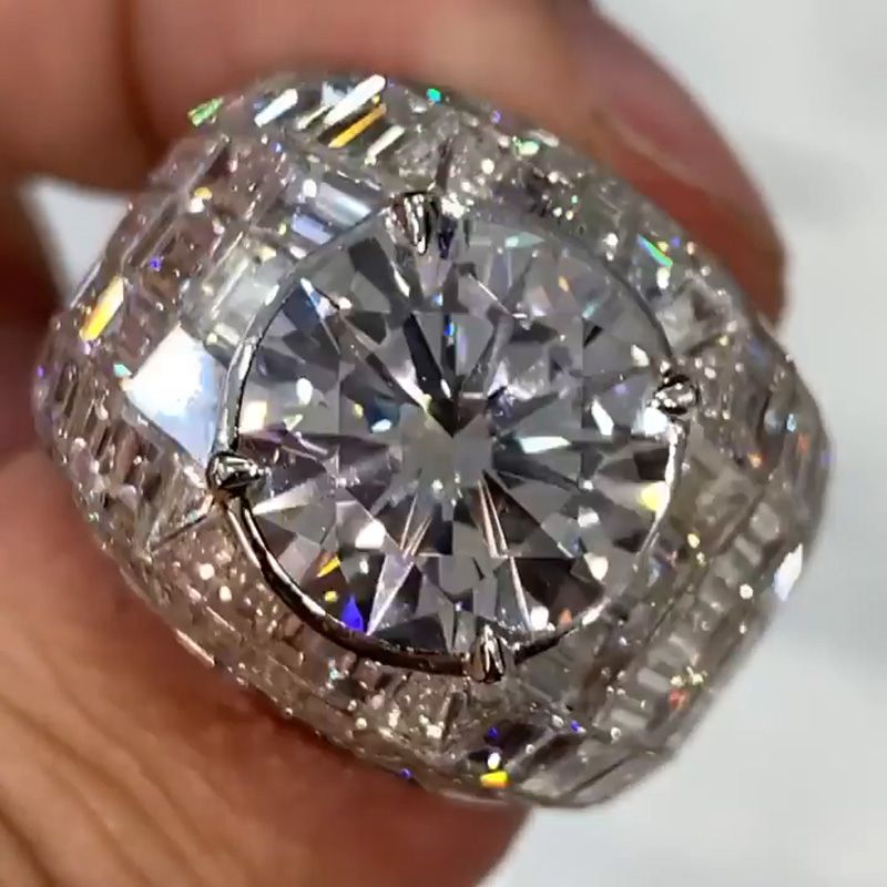 Luxury 6ct Round Cut With Emerald Cut Band Handmade Men's Ring hot