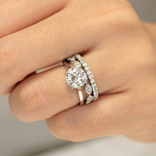 3pcs Art Deco Solitaire Round Cut Bridal Set Ring in Sterling Silver Stackable Ring Set Shineofdiamond