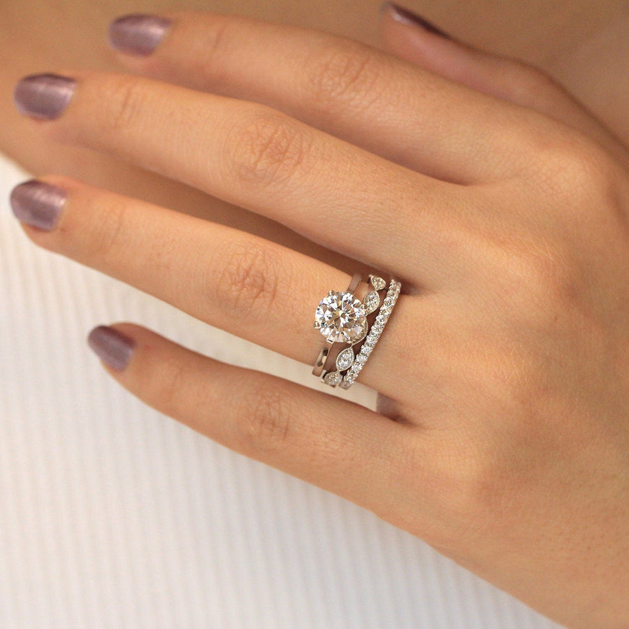 3pcs Art Deco Solitaire Round Cut Bridal Set Ring in Sterling Silver Stackable Ring Set Shineofdiamond