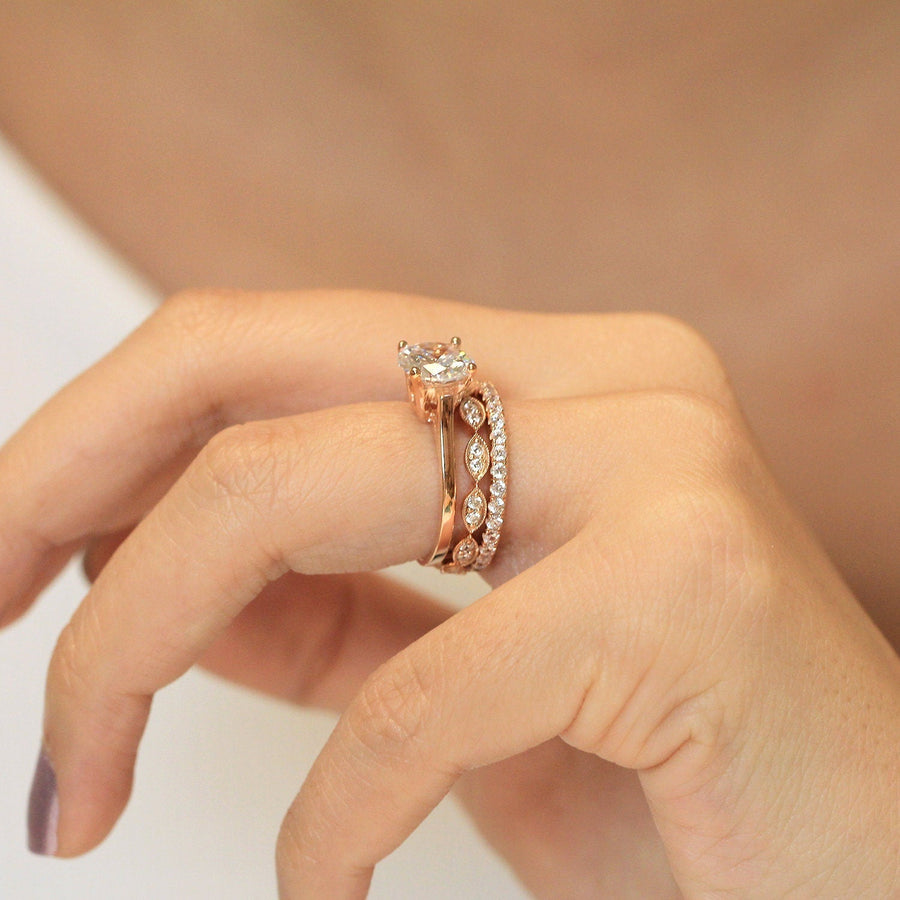 3pcs Art Deco Solitaire Round Cut Bridal Set Ring in Sterling Silver Stackable Ring Set Shineofdiamond
