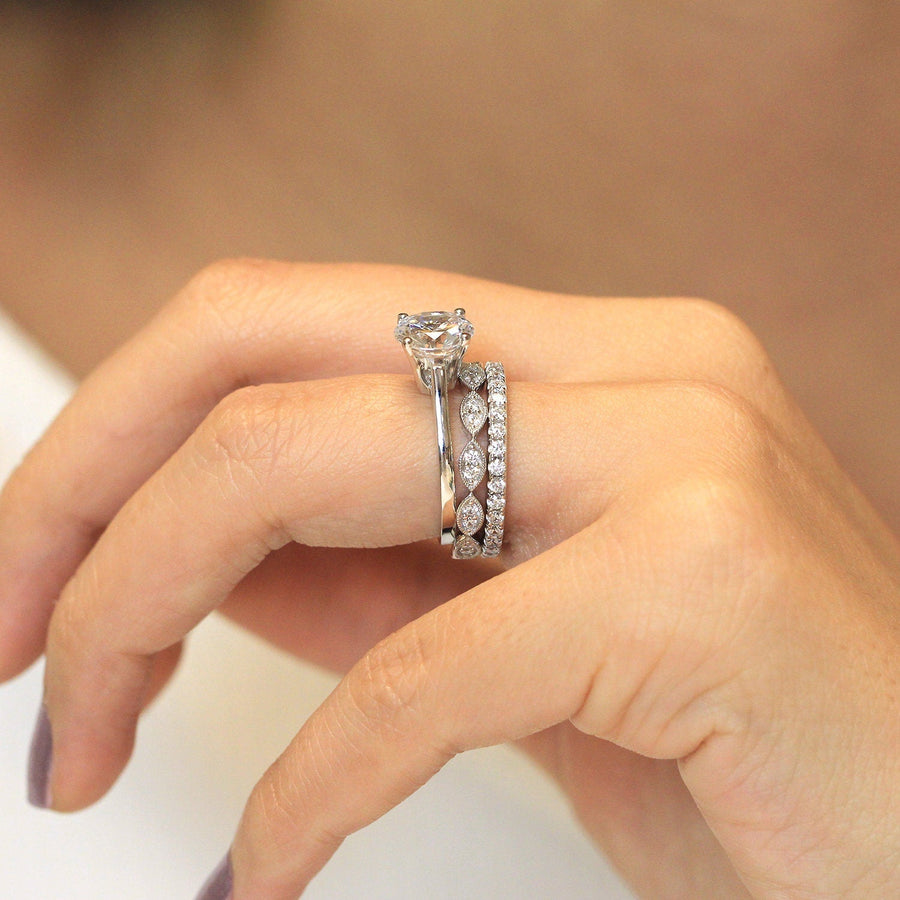 3pcs Art Deco Solitaire Round Cut Bridal Set Ring in Sterling Silver Stackable Ring Set Shineofdiamond