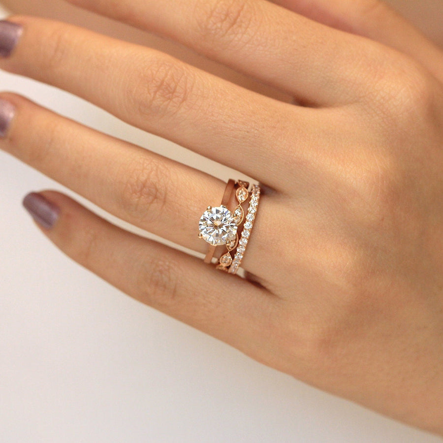 3pcs Art Deco Solitaire Round Cut Bridal Set Ring in Sterling Silver Stackable Ring Set Shineofdiamond